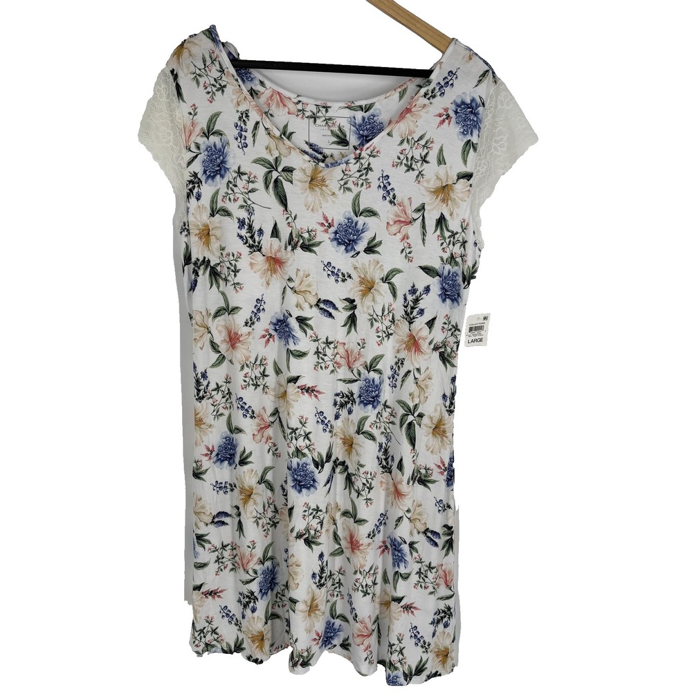 Charter Club Sleepshirt Womens Large Multicolor Floral Lace Short Sleeve Jersey